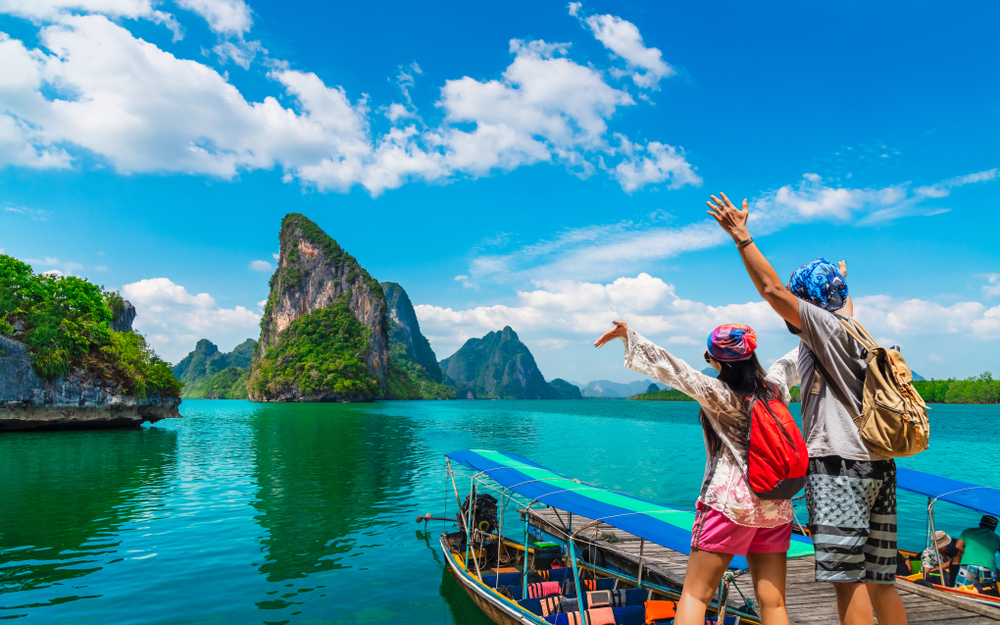 Travellers enjoying a scenic destination